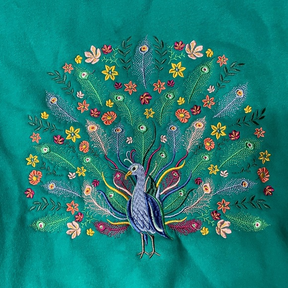 Vintage 1990s Peacock Feather Cute Crewneck Sweater / Double Collar Embroidered - Picture 4 of 8